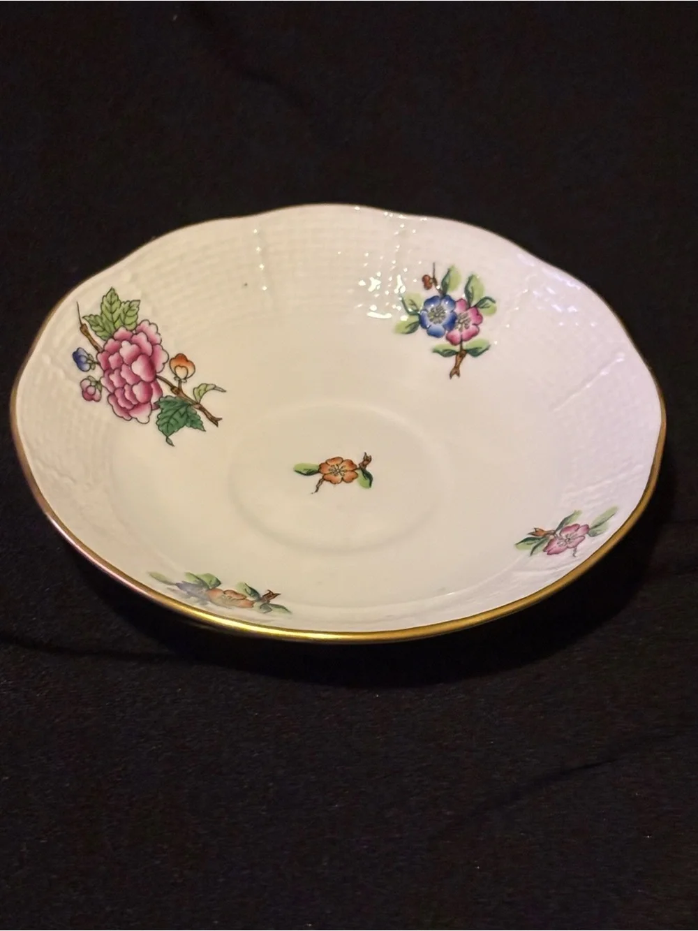 Vintage Herend ETON Demitasse Porcelain Teacup and Saucer. Pink Floral Pattern